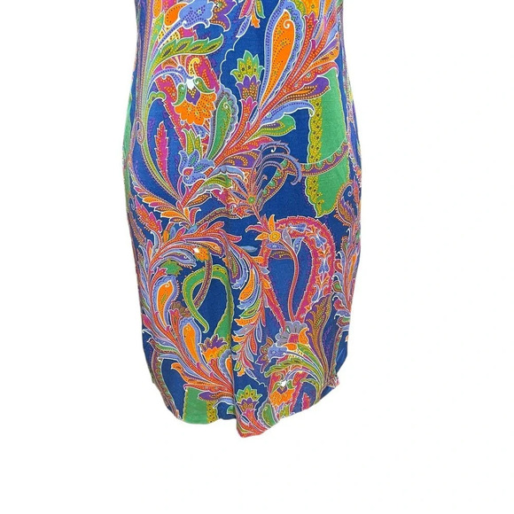 Ralph Lauren Black Label Blue Multicolor Paisley Silk Jersey Sheath Dress Size 4 - Picture 3 of 9